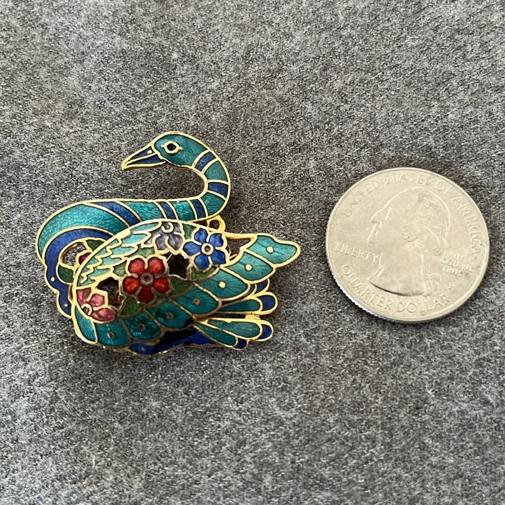Cloisonné Swan Brooch - Picture 2 of 4